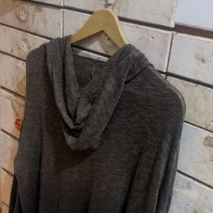 Ombre Olive drab and brown long hooded sweater drape